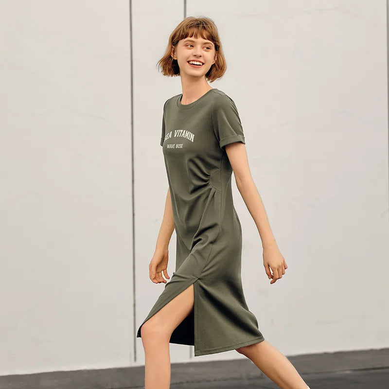 Dress Midi Dress Summer New Letter Print Split T-shirt Dress