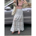 Spring and Summer Korean Retro High Street Low Waist Hollow Out White Long Lace Skirt Skirt