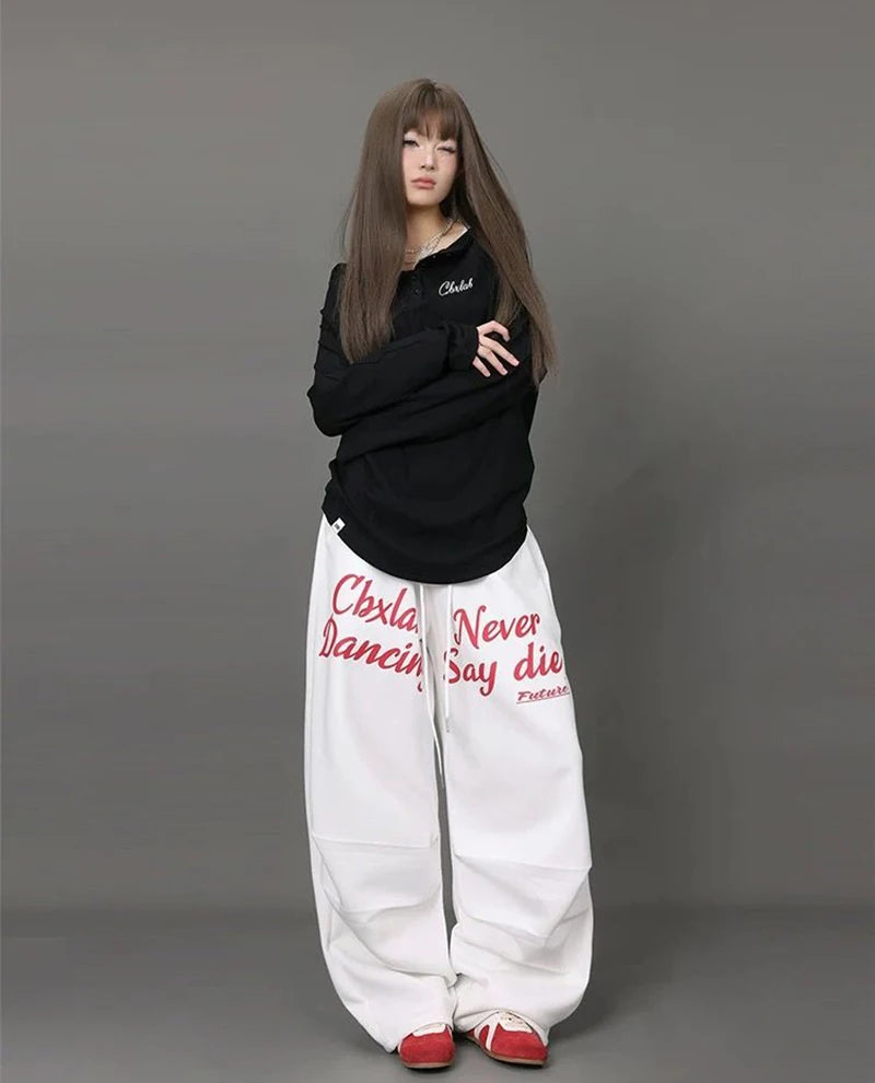 Letter Print Sweatpants American Loose Trousers Y2k Hip Hop Drawstring Wide Leg Pants