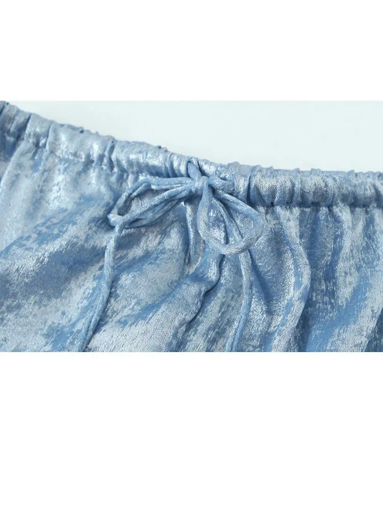 Female Summer Elastic High Waist Baggy Pants Summer Woman Drawstring Wide Leg Loose Trousers