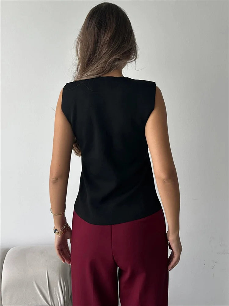 Knit V-neck Sweater Tank Top High Waist Patchwork Autumn Knitwear Y2k Cardigan Top Vest
