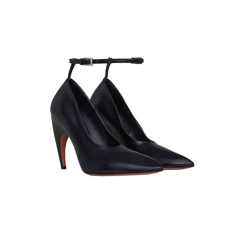 European and American Metal Buckle Slim High Heel Muller Fish Mouth Sandals Pointed Nightclub Runway Shoes