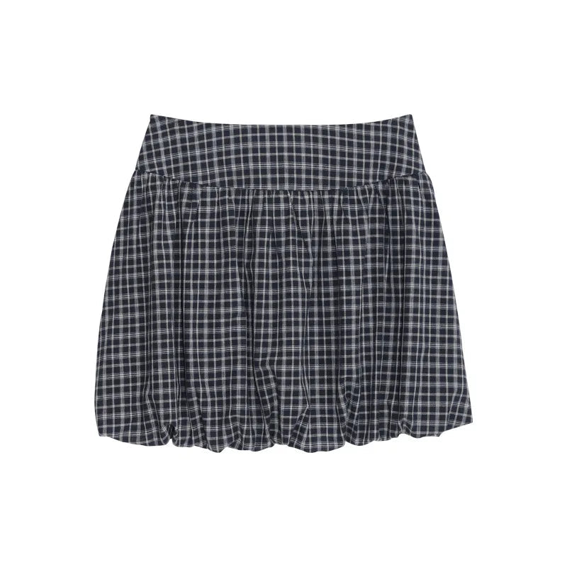 Korean Contrast Color Plaid Sweet Bud Skirt Summer New High Waist Loose Pleated Mini Skirt