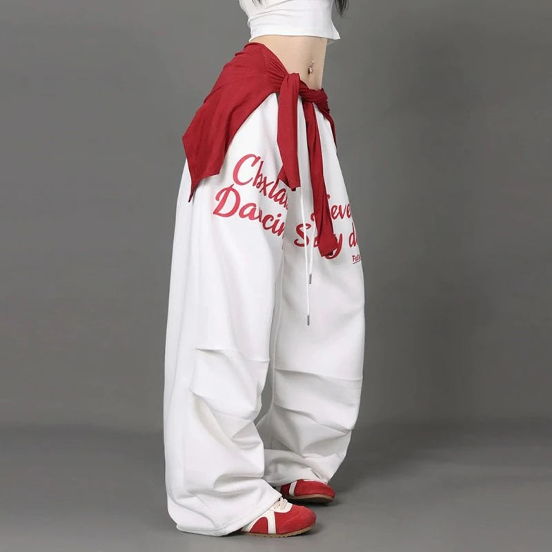 Letter Print Sweatpants American Loose Trousers Y2k Hip Hop Drawstring Wide Leg Pants