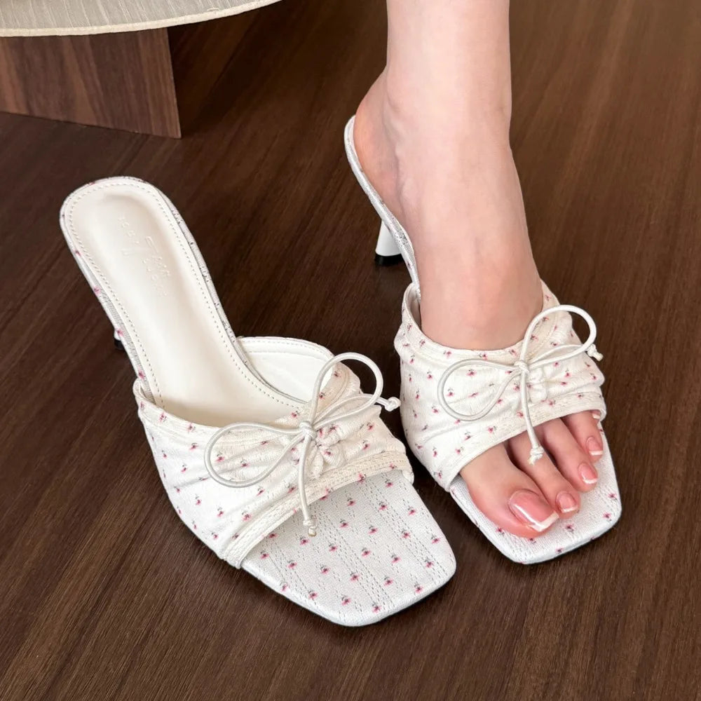 Bow Slippers High Heels Shoes Sandals New Beach Dress Slides Pumps Designer Cozy Female Flip Flops