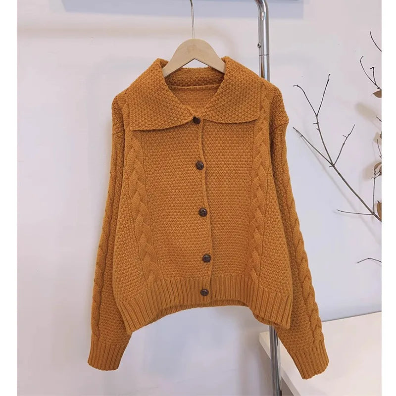 Japanese Lazy Lapel Cardigan Female Sueter Mujer New Age Reduction Sweet Sweater Coat Soft Waxy Knit Cardigan