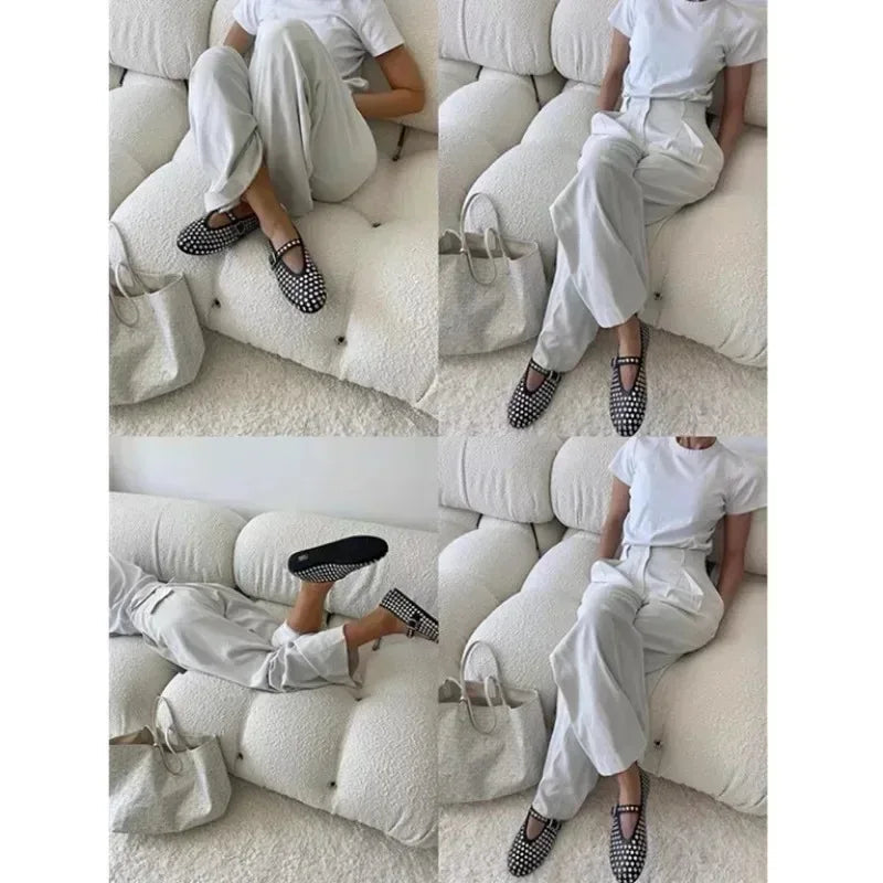 Summer Comfort Flat Mary Jane Single Shoes European and American Rivet Buckle Shoes Dance Shoes