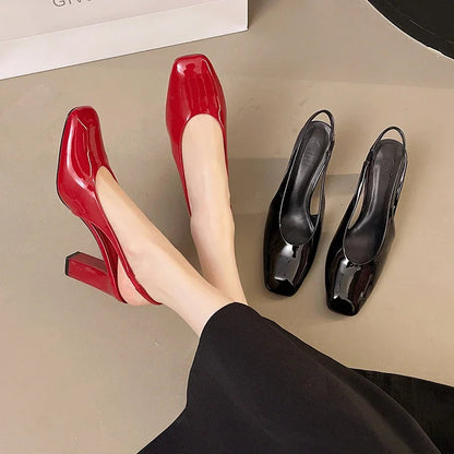 Patent Leather High Heels Square Toe Openheeled Dress Shoes Party Dress Shoes Large Size
