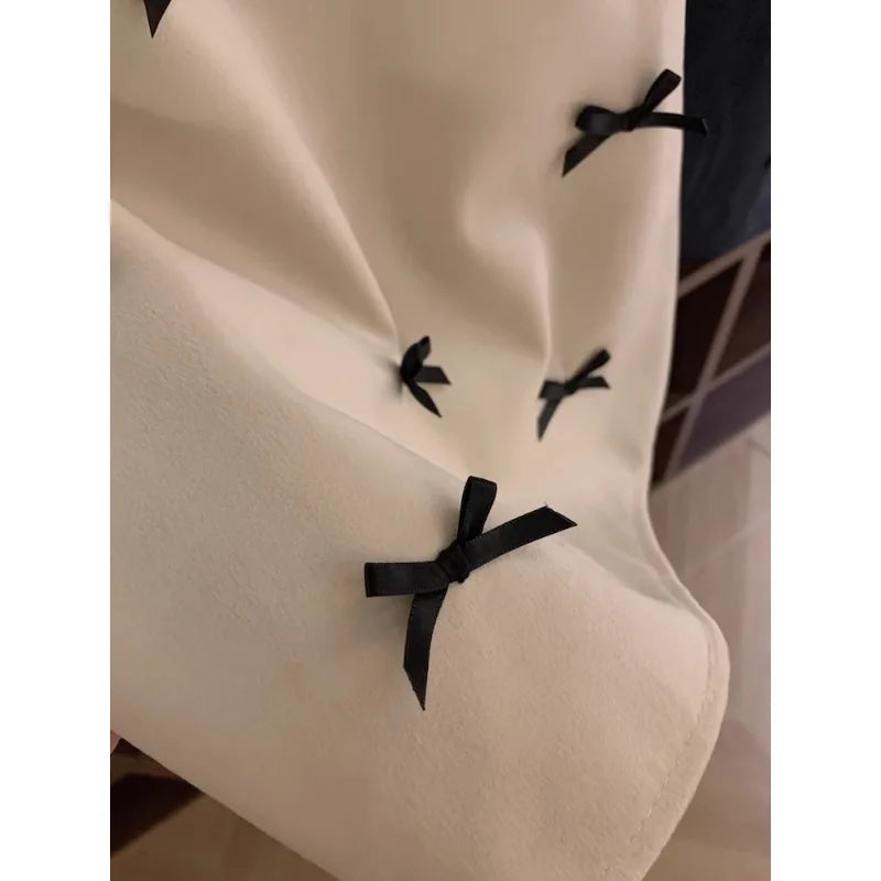 Korean Contrast Color Bow Splicing Aline Skirt Spring New High Waist All Match Velvet Mini Skirt