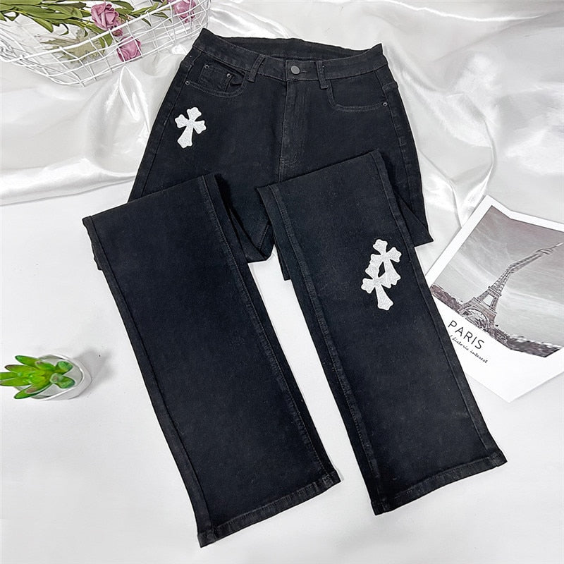 Low Waist Straight Denim Trousers Cyber Y2k Goth Pants Mom Jeans
