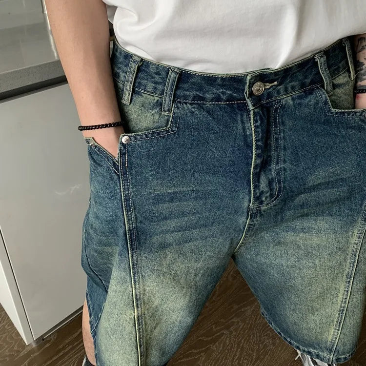 Washed Denim Shorts for Summer New Loose Wide Leg Jeans Y2k Egirl High Waist Straight Fivepoint Pants