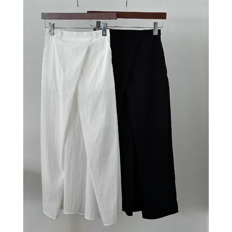 Color Pleated Midlength Skirt Summer New Korean High Waist Loose All Match Aline Skirt