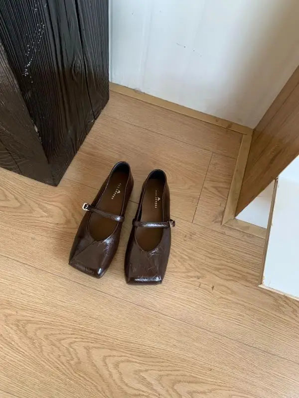 Summer Shoes Low Heels Square Toe Shallow Mouth Female Footwear Oxfords Modis Dress Leather New Rubber