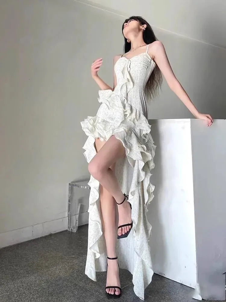 Irregular Suspender Dress Holiday Dress Summer New Formal Highend Female Evening Korean Long Dresses.