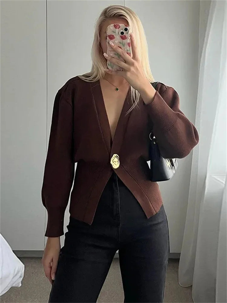 Knitwear V-neck Cardigan Coat for Long Sleeve Autumn Cropped Outwear Knit ’s Cardigan Top
