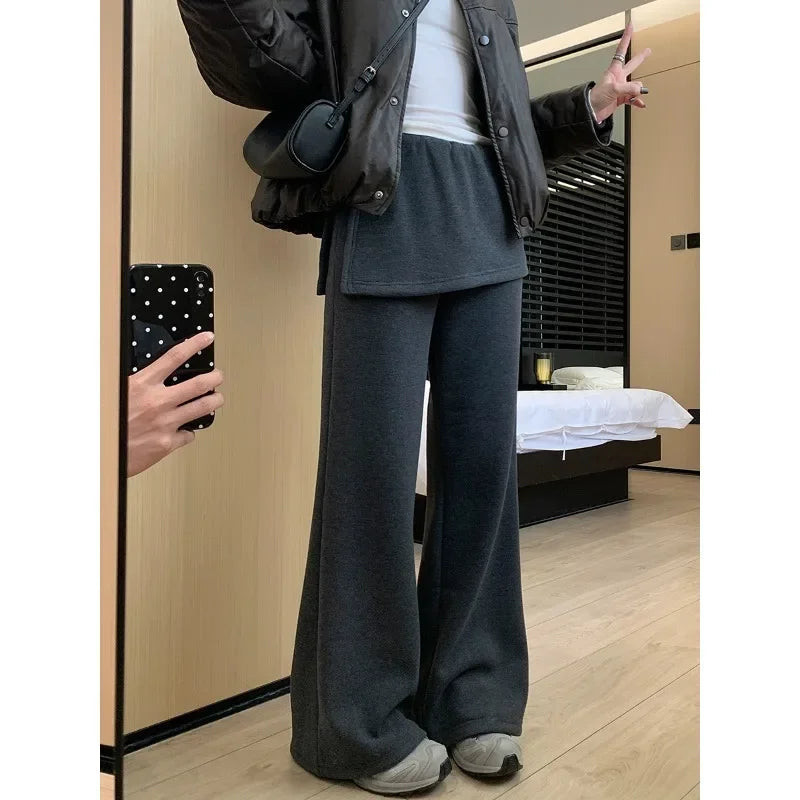 Fake Two Pieces Splicing Color Wide Leg Pants Spring New Korean High Waist Loose All Match Pants