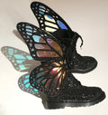 Shine Silver Real Leather Flat Sneakers Butterfly Wings Shoes Lace Up Ankle Boots Hightop Leisure Platform Shoes
