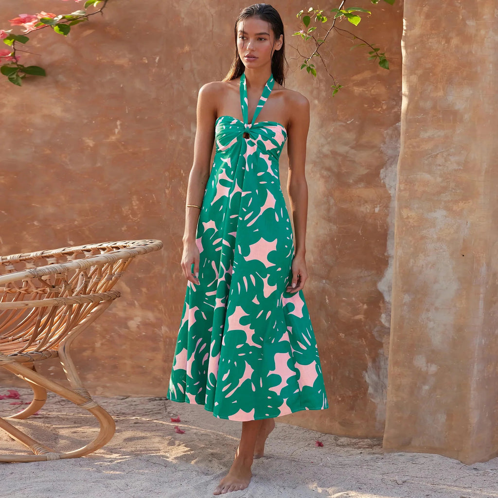 Summer Dress Hanging Neck Dress Print Long Dress Bodycon Vestido Y2k