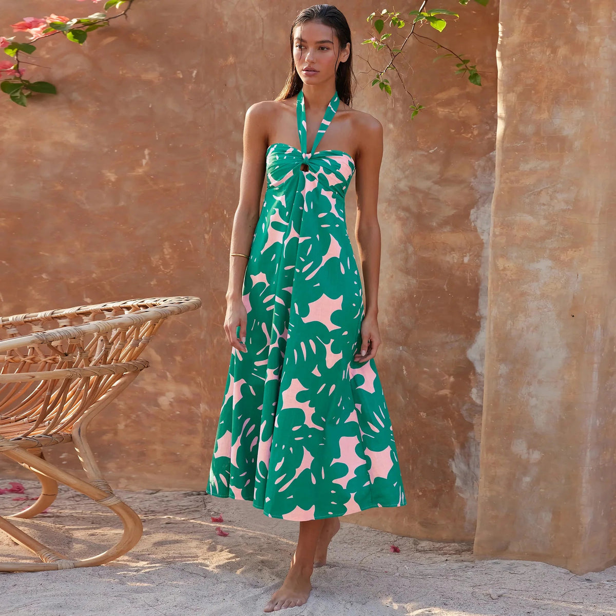 Summer Dress Hanging Neck Dress Print Long Dress Bodycon Vestido Y2k