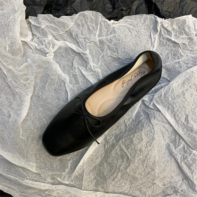 Spring Flats Ballerina Shoes Brand Square Toe Flat Ballet Shoe Female Slip on Loafers Zapato