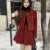 Autumn Winter New Red Tweed Two-piece Skirt Set Short Jacket Coat Pleated Mini Skirt Korean Female Outfits
