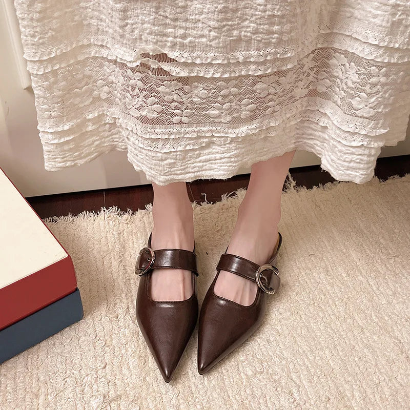 New French Style Low Heel Square Mary Jane Shoes Shoes Slippers Retro Fashionable Small Leather Shoes