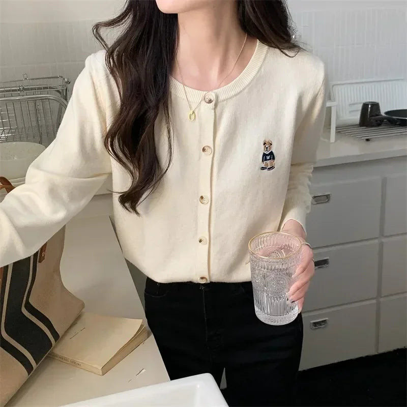 Spring Autumn ’s Knitted Cardigan Korean Single Breasted Long Sleeve Jumper Woman Round Neck Cardigans Outwear