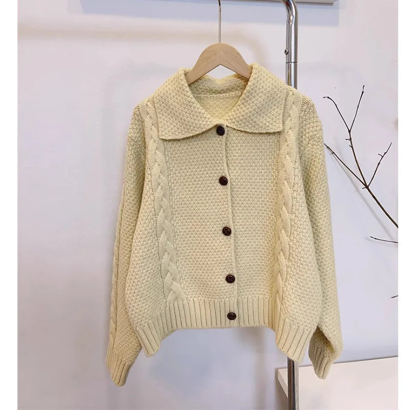 Japanese Lazy Lapel Cardigan Female Sueter Mujer New Age Reduction Sweet Sweater Coat Soft Waxy Knit Cardigan