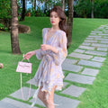 Summer New Sweet Chiffon Mini Dress Beach Party Vneck Mini Dress One Piece Dress Korean Clothing