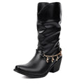 Big Size 43 Square Toe Square Toe Mid Calf Boots Metal Chain Autumn/winter Party Shoes Woman