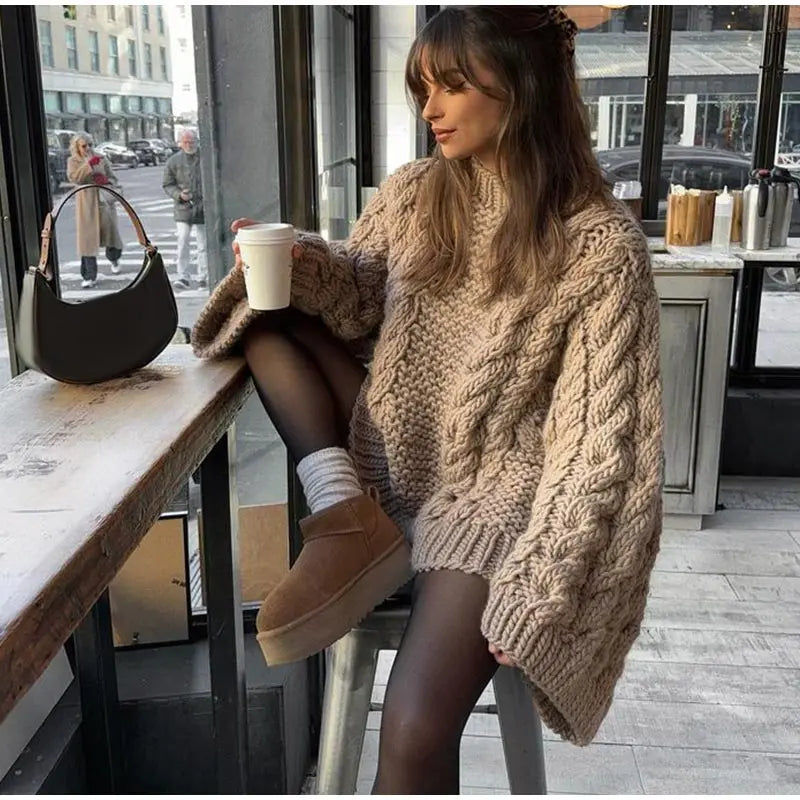 Loose Twist Knitted Sweater Pullover Oversize O-neck Long Batwing Sleeve Female Pullovers Autumn Winter Lady Sweaters