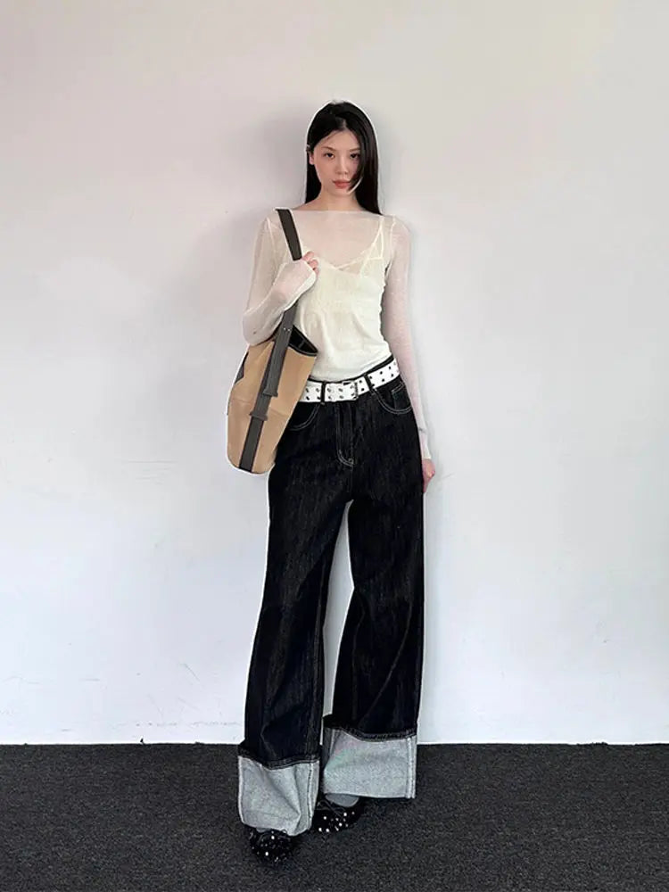 Balck Jeans for Harajuku Baggy Kpop Do Old Wide Leg Straight Denim Pants Y2k Causal Mujer Trousers