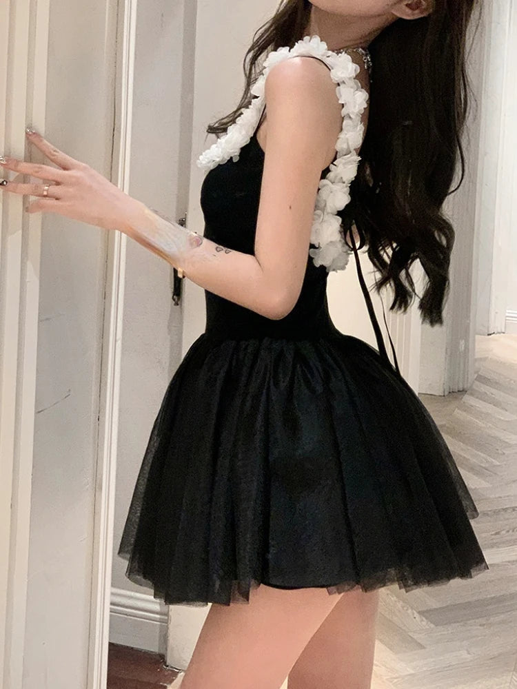 Summer Bandage Sweet Dress Backless Kawaii Y2k Mini Dress Female Causal Korean Strap Party Dress