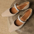 Mary Jane Flats Natural Suede Leather Beading Band Pointed Toe Slipon Female Footwear Summer Daily Shoes