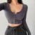 ’s V-neck Tank Tops T-shirt Short Sleeve Color Button Crop Top Clubwear Top Summer Slim Short T-shirt for