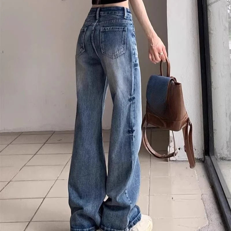 Denim Pants Straight Korean Easy Match Pantalones Mujer High Waist Trousers