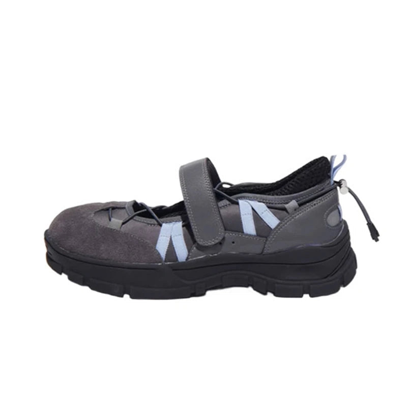 Retro Hook&loop Thick Bottom Sneakers Round Toe Sport Shoes Elastic Band Design Nonslip Tenis Femininos Shoes
