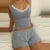 Striped Loungwear Lace Trim V Neck Sleeveless Camis Crop Tops + Shorts Kawaii Pajamas 2 Piece Set Y2k Retro Outfits
