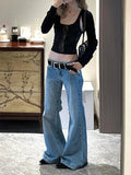 Blue Jeans High Waist Straight Summer Y2k Denim Pants American Baggy Wide Leg Denim Trouser
