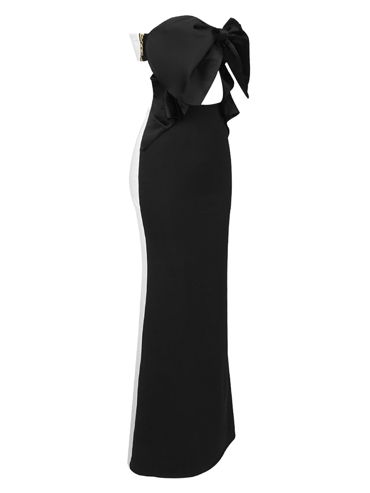 Bodycon Dress Black White Strapless Skiny Long Dress