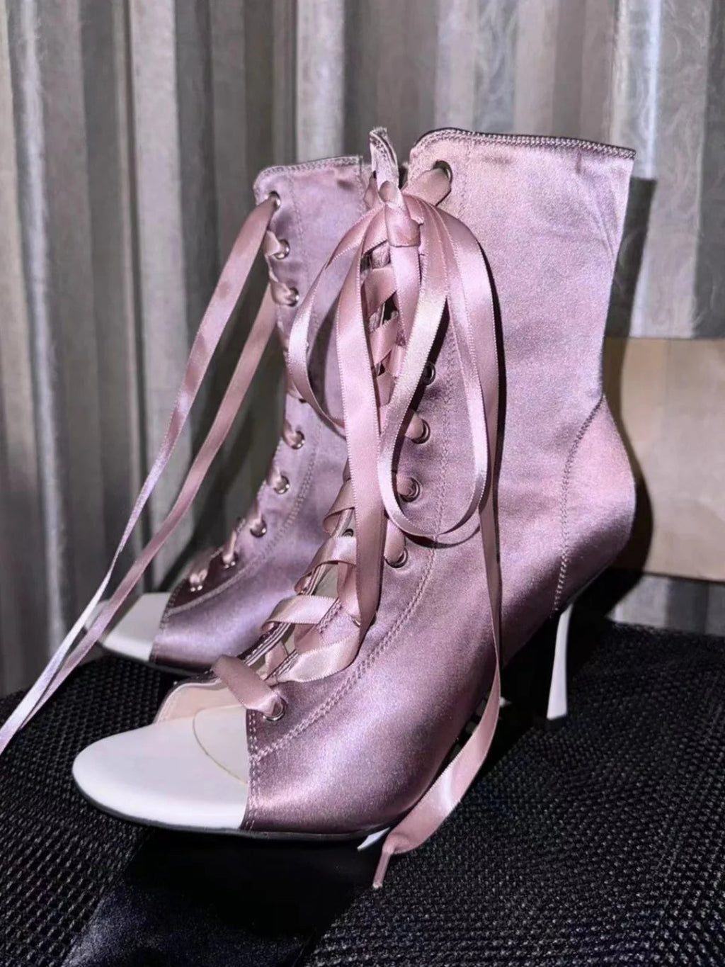 Satin Purple Fish Mouth Shoes Jazz Dance High Heels Dance Shoes Dancing Short Boots Jazz Dance Shoes Sandals