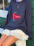 Y2k Goth Cartoon Sweater Long Sleeve Knitted Pullovers Oversized O-neck Warm Cotton .