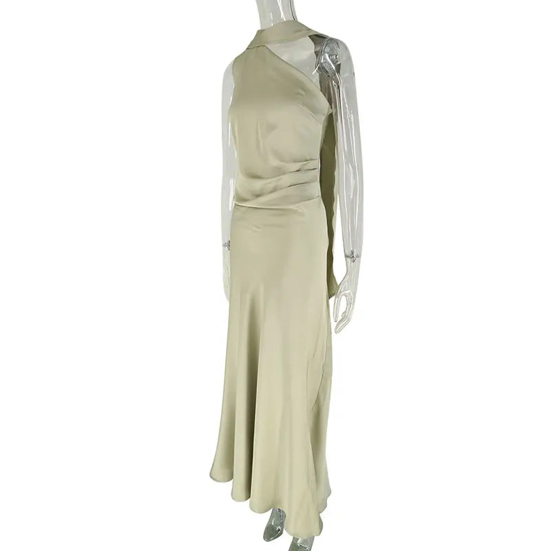 New Maxi Dresses Summer Sleeveless Off Shoulder Slim Dress High Street Club Lady Folds Dresses
