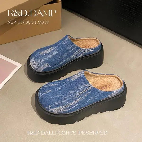 Female Shoes Cover Toe House Slippers Platform Winter Footwear Slides Fur Flip Flops Loafers Soft Designer Plush