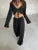 2 Piece-set Trousers for V-neck Lace-up Long Sleeve Top and High Waist ’s Pants Outfits Female