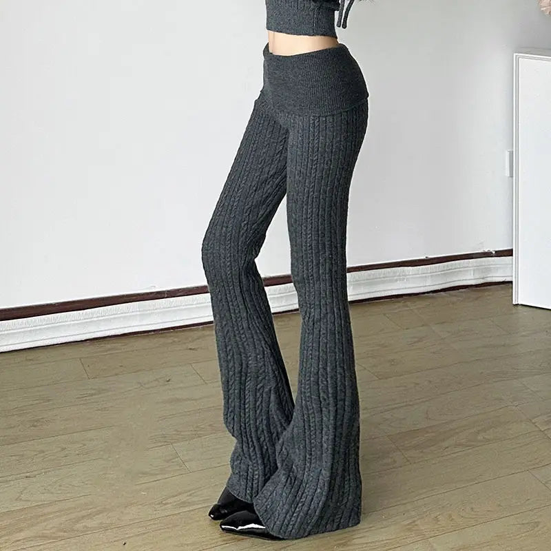 New Style Knitted Pants Lowwaisted Slimfitting Bootcut Pants Autumn Winter Style Versatile Hot Girl Woolen Pants
