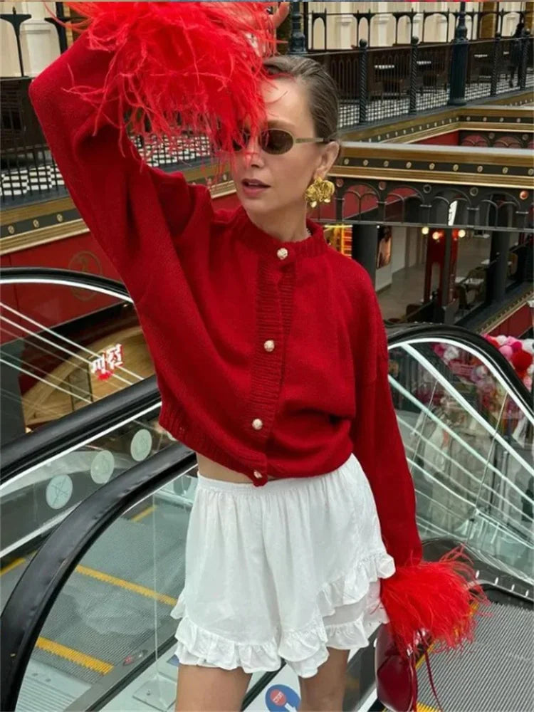 Patchwork Cardigan Sweater ’s Long Sleeve High Waist Slim Fluffy Y2k Clothes Outwear Female Knitwear Coat New