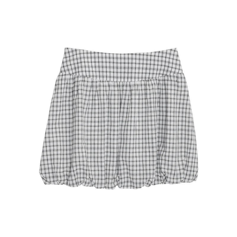 Korean Contrast Color Plaid Sweet Bud Skirt Summer New High Waist Loose Pleated Mini Skirt