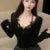 Sweet Lace Stitching V-neck Skinny Top Pink Coquette Aesthetic Slim-fit Long Sleeve Knitted T-shirts Tees