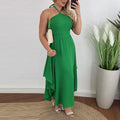 Halter Hollow Sleeveless Holiday Dress New Summer Print Ruffle Long Dress Backless Slim Party Dresses